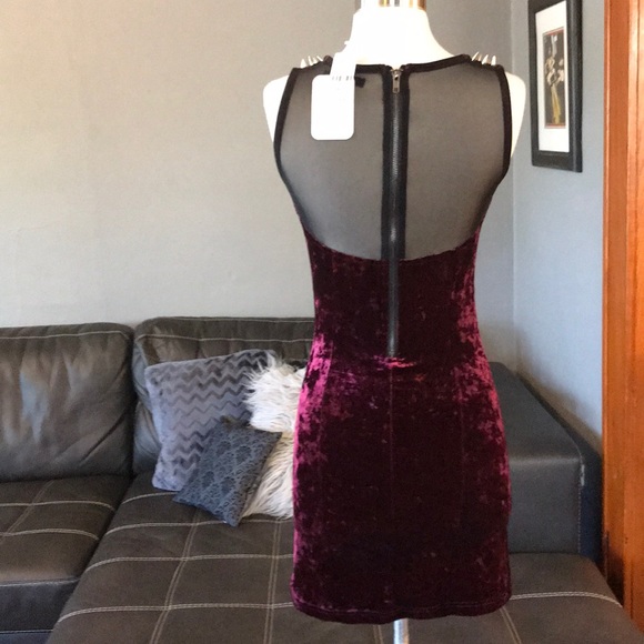 NWT wine blk mesh velvety minidress *SPIKES* S LF - Picture 4 of 8